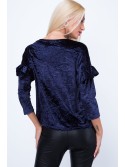 Bluse mit Spitze aus Pannesamt, Marineblau MP28514 – Online-Shop – Boutique